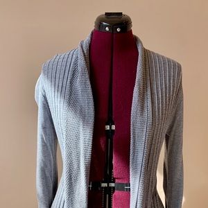 Gray long sweater with feminine details.  Size M